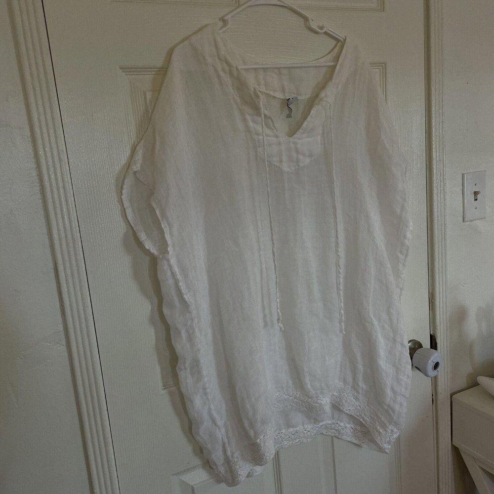 Women’s Michael stars white linen top dress size medium m‎